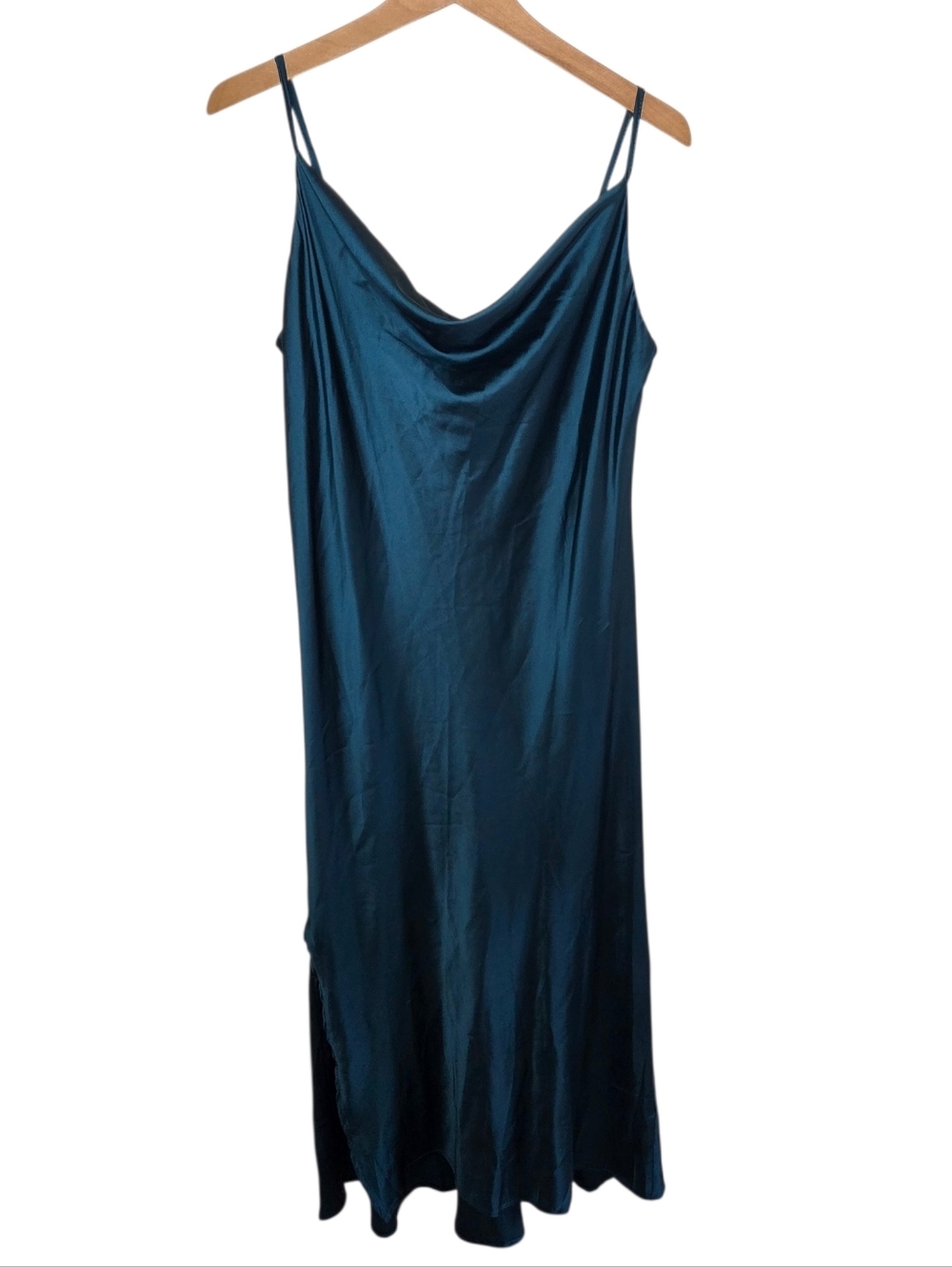 She + Sky Emerald Green Slip Maxi Dress Size Large Draped Neckline Sexy Cocktail